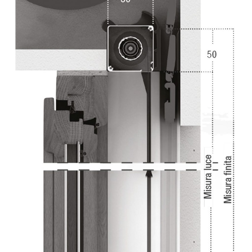sezione verticale di una zanzariera ad incasso